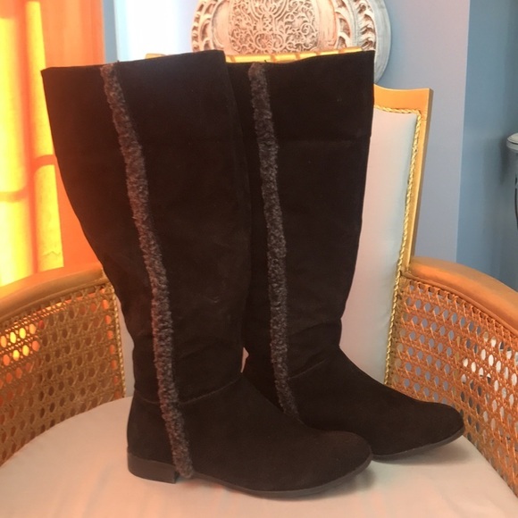 Rampage  Carissa black velvet gray faux fur fold over knee high boots  size 7 - Picture 3 of 12